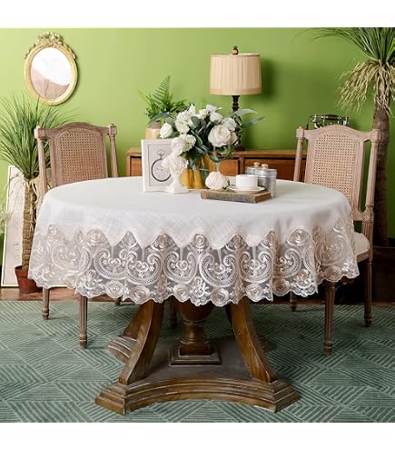 thumbnail image 2 of 90cm Lace Tablecloth For Small Round Table - Pastel Painted White - Imported From Lebanon 2 of 5