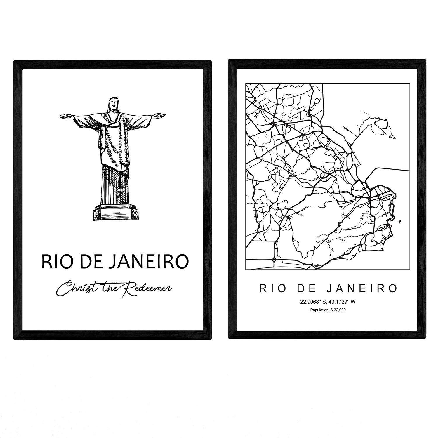 Nacnic Pack posters Rio de Janeiro - Christ the Redeemer. Sheets with monuments of cities. A4 size