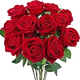 Guagb 12 Pcs Velvet Rose Artificial Flowers with Long Stems, Real Touch Fake Roses Florals for Valentine's DIY Wedding Bouquet Party Table Centerpiece Home Arrangement Decorations (Red)
