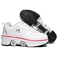 2-in-1 Roller Skates Shoes with Retractable 4 Wheels & Pop-Out Deformation Sneakers Outdoor Sports Skating Shoes for Girls Boys