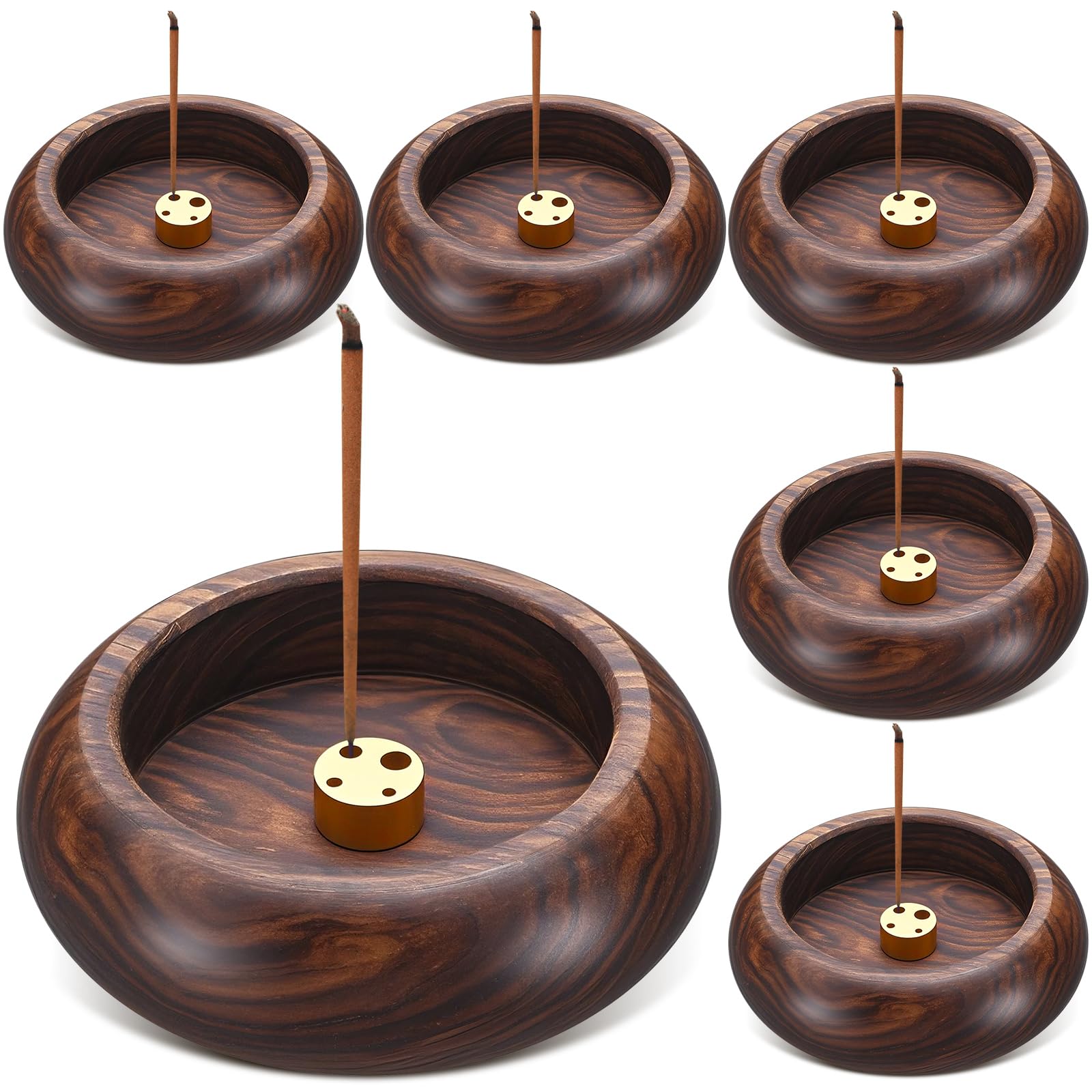 Photo 1 of Honeydak 6 Pcs Incense Holder for Stick Wooden Round Incense Burner Stick Holder Bowl Ash Catcher Aromatherapy Ornament for Home Decor, Meditation, Yoga