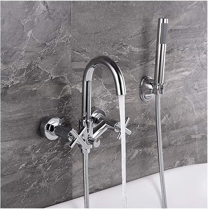 Cromo Grifos de Bañera Conjunto Doble Asa Latón Conjunto de Ducha