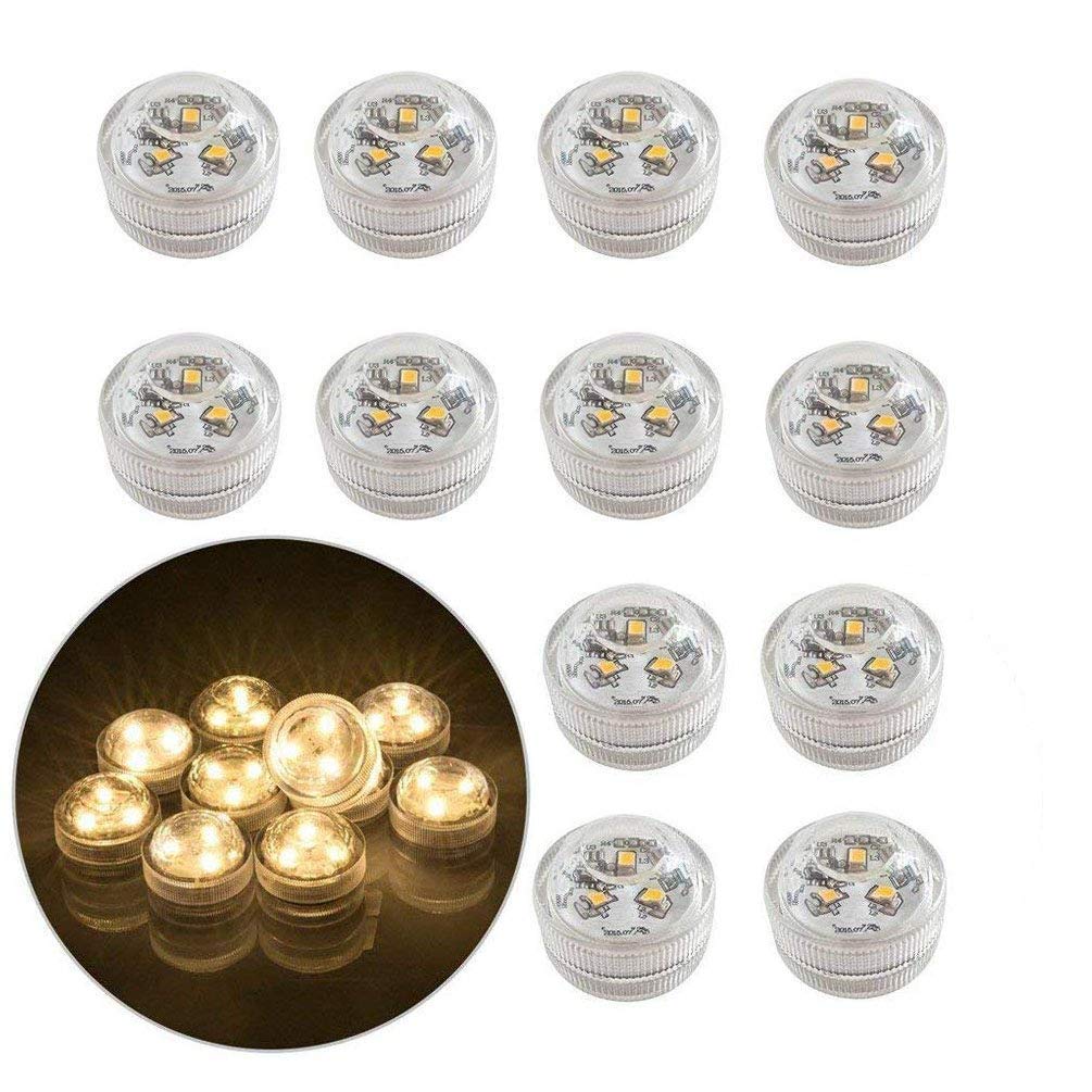Hansun 12x Underwater LED Flameless Tea Lights, Battery Operated Submersible Waterproof Decorative Candle Lights for Fish Tank/Pond/Swimming Pool/Wedding/Party (Warm White)