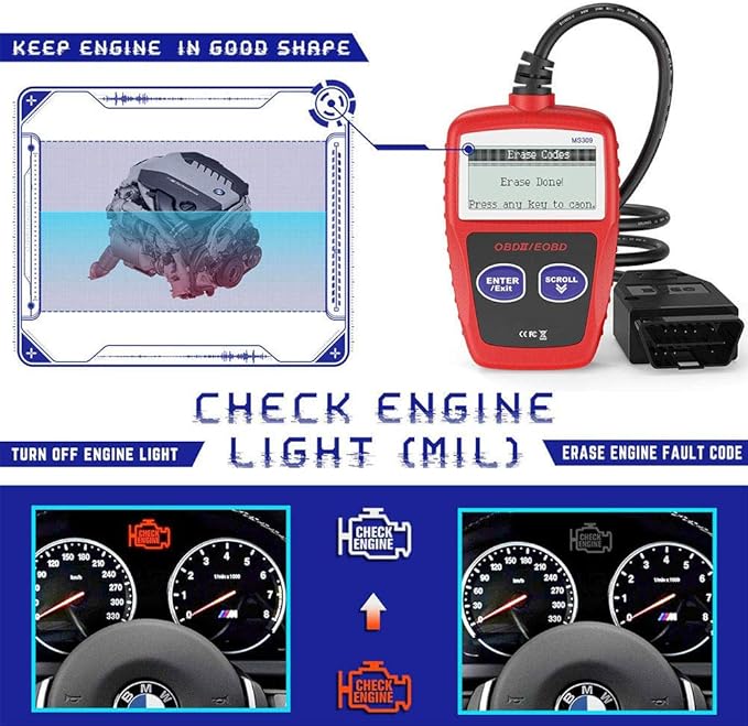 Hym Ms309 Multifunction Car Fault Code Reader Engine Light Off Reading Erase Codes Reader Fault Code Reader Professional Auto Diagnostic Detector Amazon De Auto