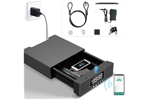 KENRONE Biometric Gun Safe with LED Clock,Quick Entry Gun Safe Boxes that can be unlocked with Fingerprints,Passwords,APP,Cards,Drawer Safe Boxes for Home Nightstands (10-digit keypad code)