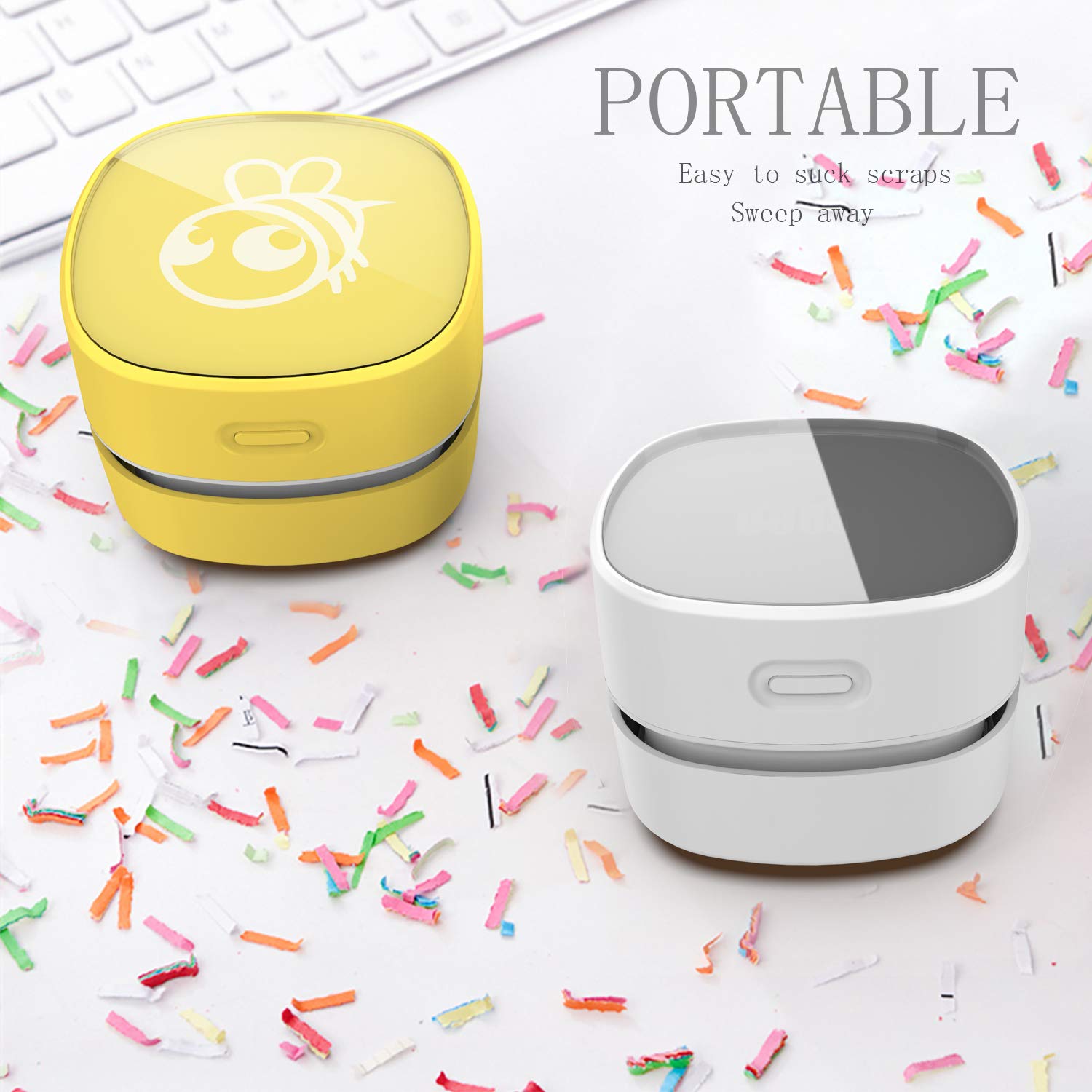 ODISTAR ODISTAR Desktop Vacuum Cleaner, Mini Table dust Sweeper Energy Saving,High Endurance up to 90 mins,Cordless&360º Rotatable Design for Keyboard/Home/School/Office(White AA Battery)