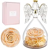 Miofula Valentines Day Preserved Flower Rose Gifts for Her Women,Angel Figurines Forever Real Rose Birthday Gifts for Mom Grandma Wife,Flowers for Delivery Anniversary Mothers Day Rose Gifts for Women