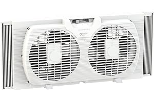 Comfort Zone CZ319WT 9" Twin Window Fan with Reversible Airflow Control, Auto-Locking Expanders and 2-Speed Fan Switch, White
