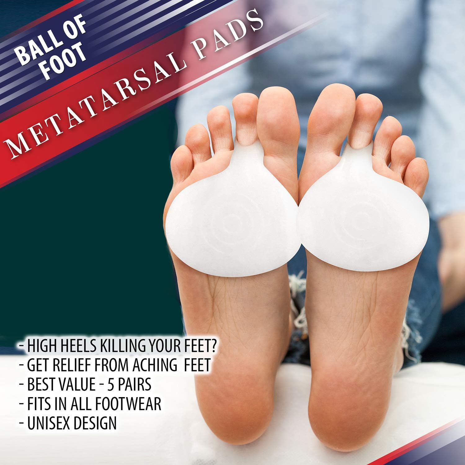 Metatarsal Ball of Foot Cushions – Gel Metatarsal Foot Pads for Women or Men’s Metatarsalgia Pain Relief. Orthotics Metarsal Support Pad with Toe Loop to Help Sesamoiditis & Mortons Neuroma (5 Pairs): Health & Personal Care