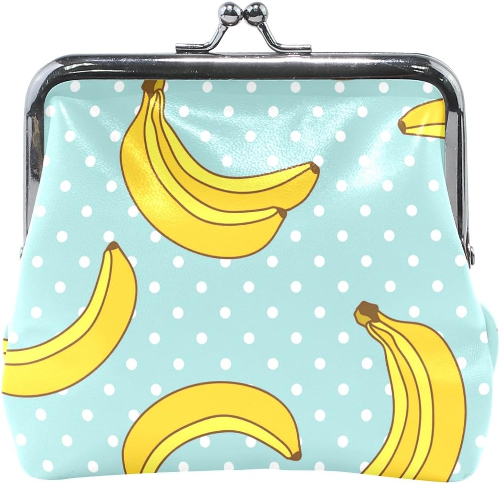 Sweet Bananas Pattern With Polka Dots High Grade Leather Coin Purse Snap Closure Clutch Coin Wallet