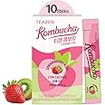 TEAZEN Strawberry Kiwi Kombucha Tea, Hydration Drink Mix, Sugar Free, Live Probiotics & Prebiotics, 10 Sticks, 1.76oz