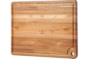 Large Acacia Wood Cutting Board for Kitchen - Caperci Better Chopping Board with Juice Groove & Handle Hole for Meat (Butcher Block) Vegetables and Cheese, 18 x 12 Inch