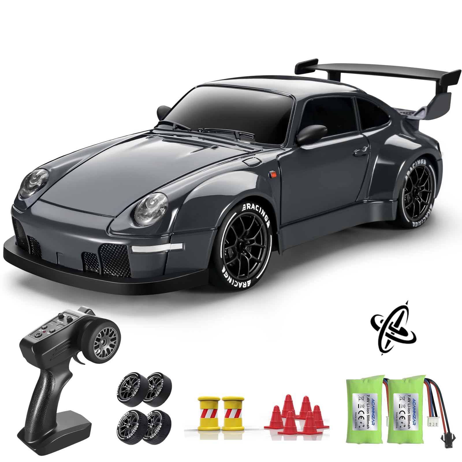 Photo 1 of ACAMMZAR RC Drift Car Pro Upgraded with Gyro, 1:24 Full Proportional Remote Control Car, 25KM/H 4WD High Speed RC Cars with Lights, Extra Racing Tires, Vehicle for Adults Kids Boys Girls, Gray