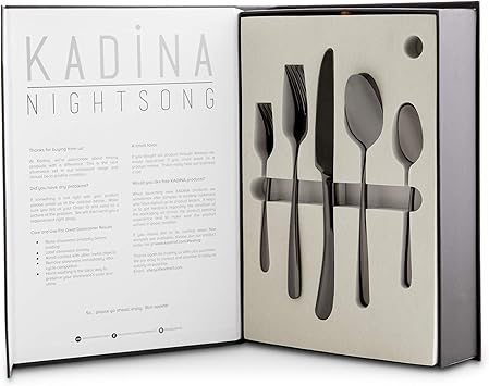 Impresionante juego de plata, esmalte de espejo negro, 4 tenedores