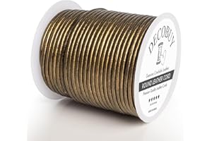 DECOBUY Leather Cord for Jewelry Making, Round Cording 2mm Rope, 27 Yards Used for Crafts, Necklace String, Braiding - Metallic Kansa