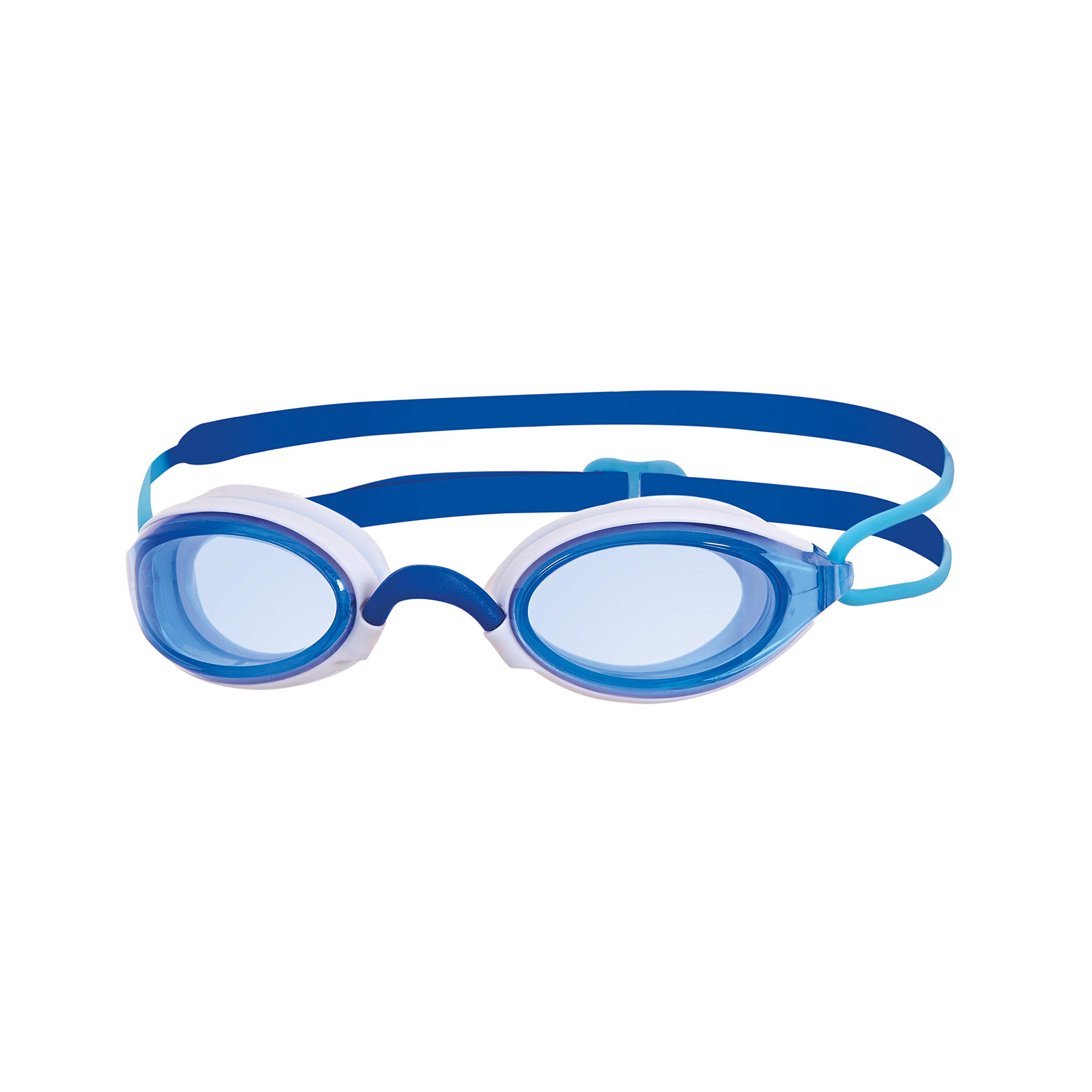 Zoggs Fusion Air Swimming Goggles Adult (Blue Lens, White/Blue) Women, Men, Air-Filled Cushion Comfort Fit, Anti-Fog, UV Protection, Wide Vision Swim Goggles with Interchangeable Nose Bridge