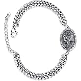 ADMETUS 925 Sterling Silver Patron Saint Bracelets | Amulet Protection Jewelry for Men with Double 7"+2" Rolo Chain