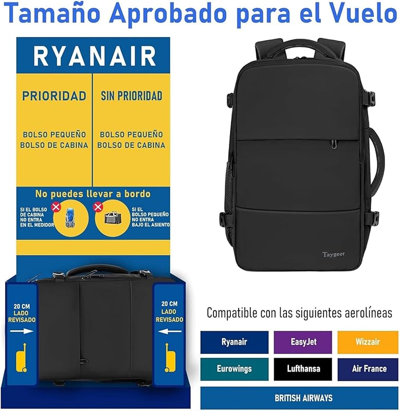 Mochila 40x30x20 Ryanair, Mochila Cabina 40x30x20 Portatil 15.6"