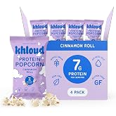 Khloud Protein Popcorn, Cinnamon Roll, 7g Protein Snack, 5oz, 4pk | For Adults &amp; Kids - Flavored Popcorn Made with Real Ingredients &amp; Milk Protein Isolate - Non-GMO, Gluten-Free, Kosher