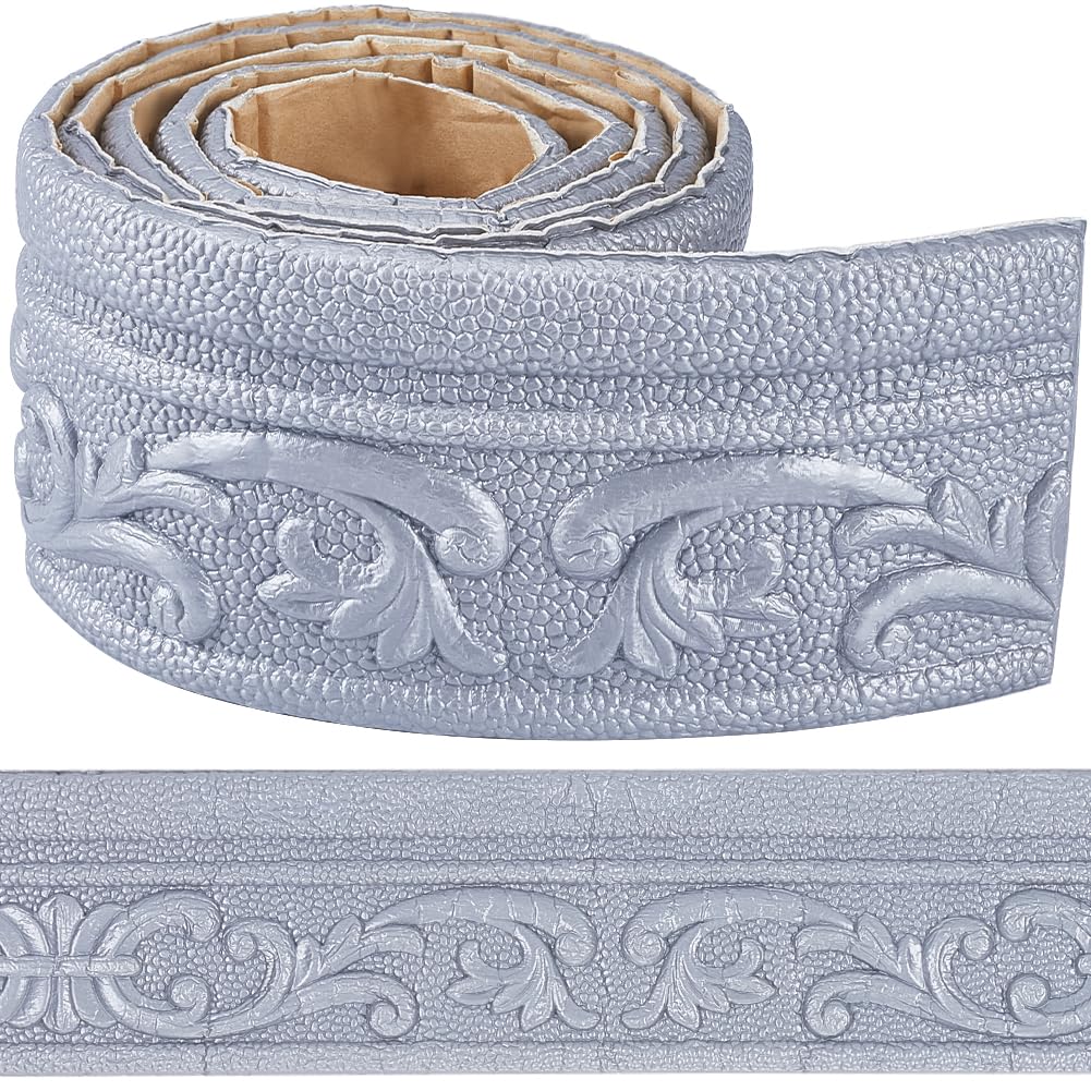 Photo 1 of CRASPIRE 82 x 3 Crown Molding Peel and Stick 3D Flexible Foam Wall Trim Silver Self Adhesive Wallpaper Border Sticky Decorative Edging Baseboard Lines for Mirror Border Wall Hotel DIY Decor