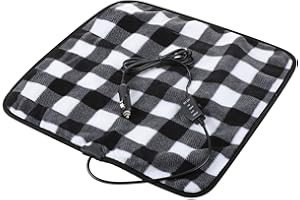 Tuanse 16 x 16 Inches Car Electric Blanket 12 Volt Heated Car Blanket with Temperature Controller and Black Storage Bag Cold Weather Tailgating and Emergency Kit(Black White Plaid,16 x 16 Inch)