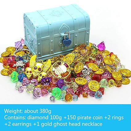 Thboxes Children Girls Multicolor Plastic Simulation Large Pirate Treasure Chest Treasure Map Toy Macaron Chest (Square Cover Blue) Suit 14x11x10cm