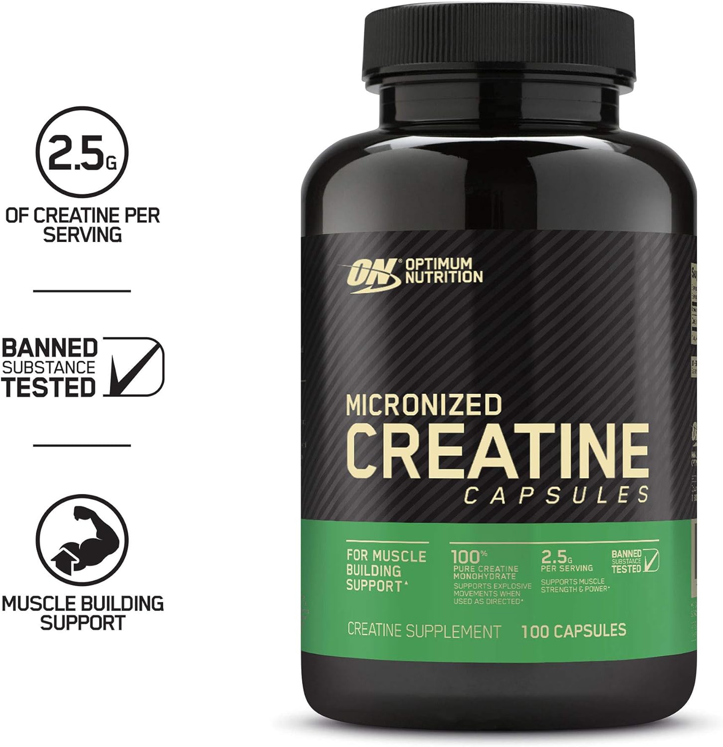 Optimum Nutrition Micronized Creatine Monohydrate Capsules, Keto Friendly, 2500mg, 100 Capsules: Health & Personal Care