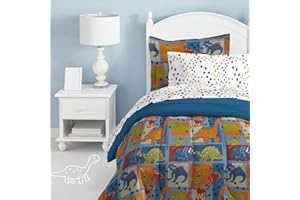 Dream Factory Dinosaur Blocks Ultra Soft Microfiber Boys Comforter Set, Blue, Twin