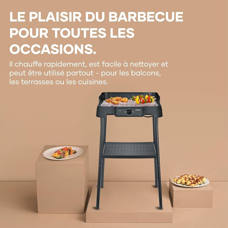 Barbecue Électrique Sur Pied, Grill de Table, Inox, Balcon, 2000W