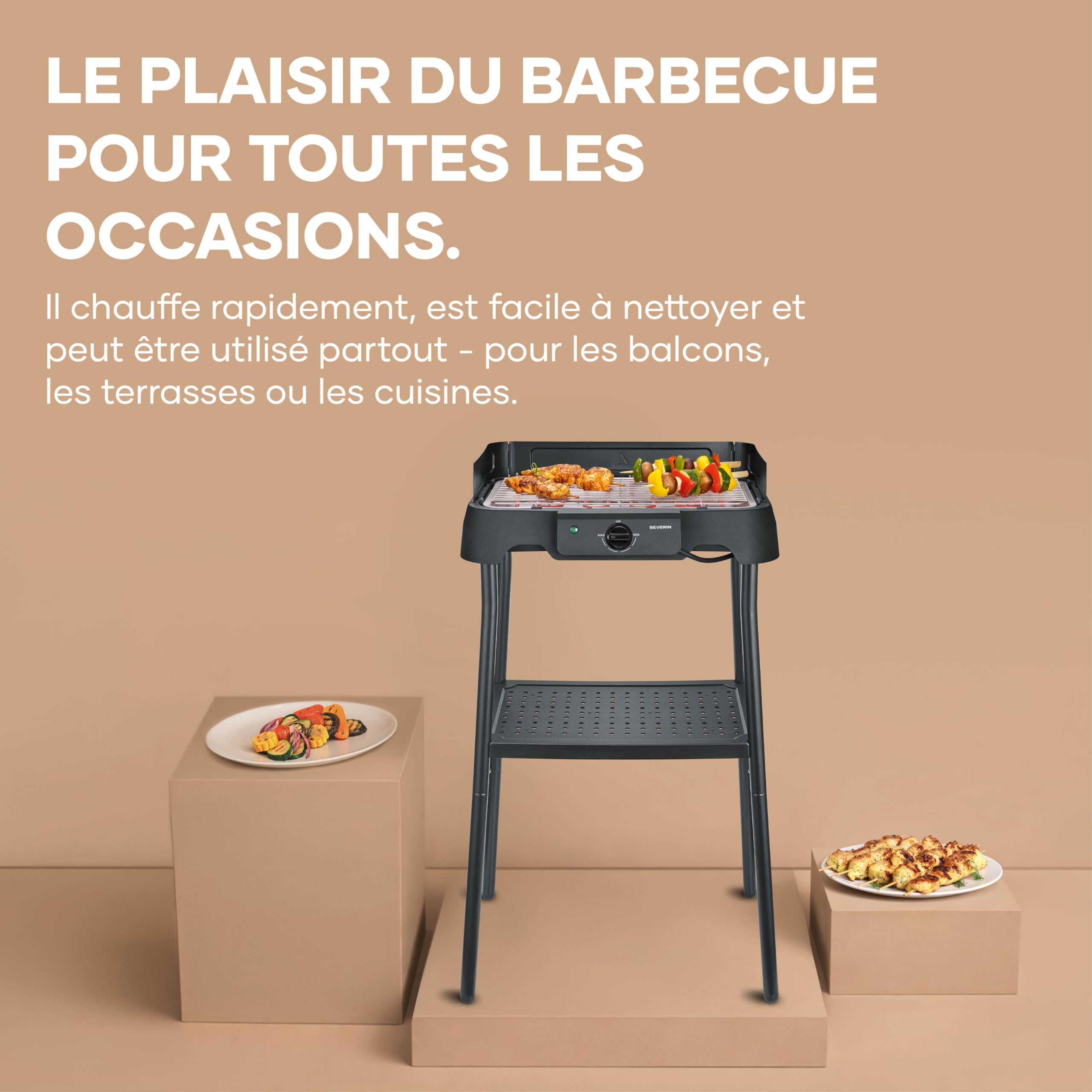 Barbecue Électrique Sur Pied, Grill de Table, Inox, Balcon, 2000W