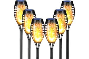 LQWELL® Solar Lights Solar Torch Light for Outdoor Garden 6 Pieces 12 LED Solar Lamp with Realistic Flame Effect IP65 Waterproof Garden Torches Solar Path Backyards Lawn Lighting (6 PCS)