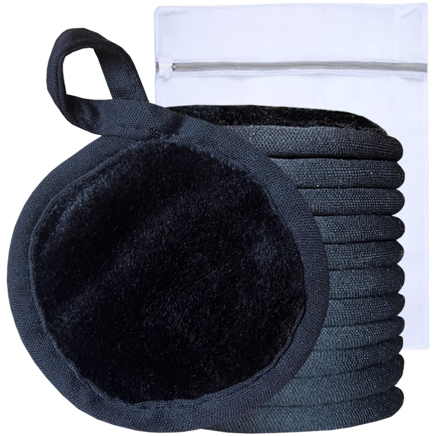 Reusable Makeup Remover Pads Microfiber Face Cloths with Mesh Bag Cleansing Facial Cloths with Laundry Bag for Face, Eye, Lips - Reusable Wipes 5 x 5 inch 12 Pack Black