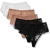 Amazon Essentials Women's Stretch Galloon Lace High Waisted Thong, Pack of 6
