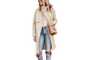 Tanming Women's Notch Lapel Double Breasted Wool Blend Mid Long Pea Trench Coat