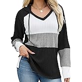 Quatrefox Sweaters for Women Fall Winter Color Block Tops Long Sleeve Hoodie Loose Casual Fashion Pullover Clothes