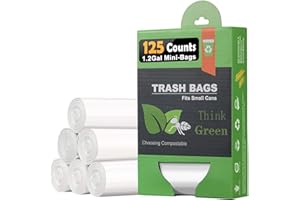 AYOTEE 1.2 Gallon Compostable Trash Bags, Small Trash Bags for bathroom office kitchen, Strong Small Garbage Bags fit 4.5-5 Liter Trash Can,1 Gallon-1.5 Gallon,White Compost Bags