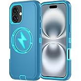 Olinoo for iPhone 16 Case [Compatible with MagSafe], Heavy Duty Shockproof 3-Layer Full-Body Protection Rugged Cover, Drop-Resistant and Wireless Charging Friendly (Aqua, iPhone 16)