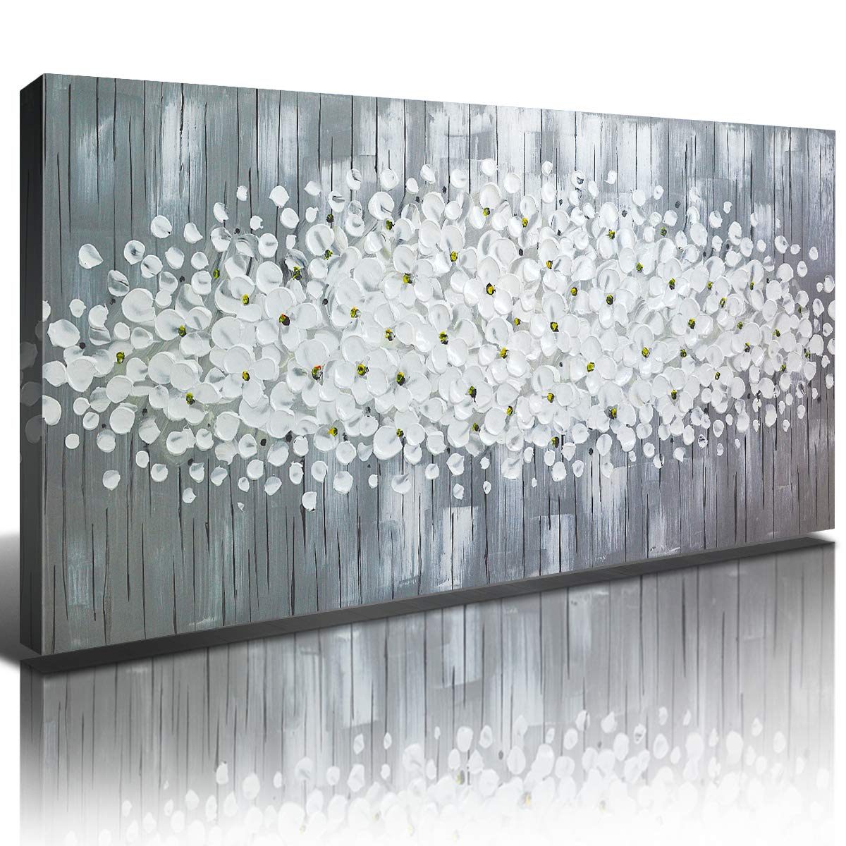 3D Canvas Prints Wall Art - Abstract Flower Paintings White Blossom Floral Picture Poster for Living Room Decor Large Size Modern Textured Floral Artwork Bedroom Office Home Decorations 24x48"