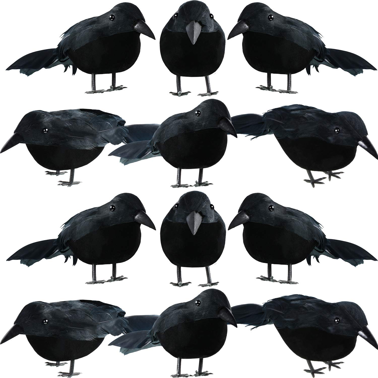 Photo 1 of 12 Pieces Halloween Black Feathered Crows Black Birds Props Decor Realistic Looking Halloween Birds Decoration for Outdoor Indoor Party