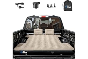 JOYTUTUS Truck Bed Mattress for 5.5-5.8Ft, Full Size Inflatable Mattress Pickup Short Beds for Outdoor Camping, with Carry Bag & Cup Holder & Cavity Design, Camel&Black