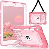 TIMISM Case with Shoulder Strap for iPad 6th / 5th Generation 9.7 inch (2018/2017), iPad Air 2 & 1st, iPad Pro 9.7 Case with Pencil Holder, Heavy Duty Shockproof Protective iPad Cover, Red