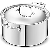 LEGEND COOKWARE 5-Ply Stainless Steel 10-Quart Stock Pot with Lid - Induction Compatible, Oven Safe 800°F - Non-Toxic, No Coatings - Even Heating, Won't Warp - Built to Last Generations