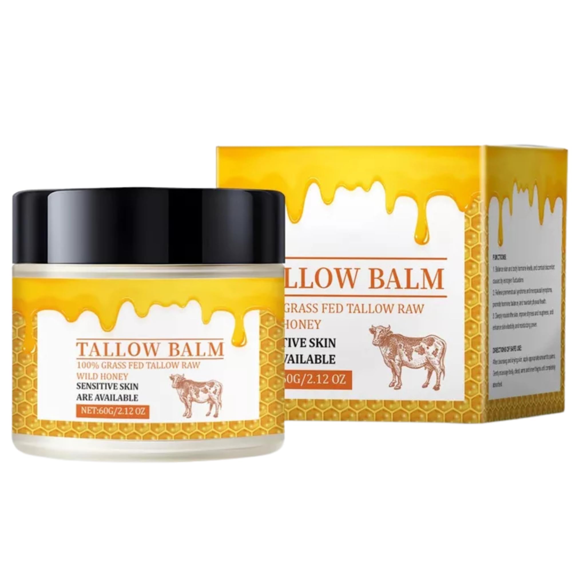 Biovix Beef Tallow For Skin Care Balm, Beef Tallow Face Cream and Moisturiser for Body, All-Natural Hydrating Tallow Balm with Raw Honey and Beeswax, Grass-Fed Beef Tallow & Raw Wild Honey Blend