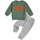 Vicaankue Toddler Baby Boy Halloween Outfit Little Pumpkin Embroidery Crewneck Sweatshirt and Jogger Pants Set Fall Clothes