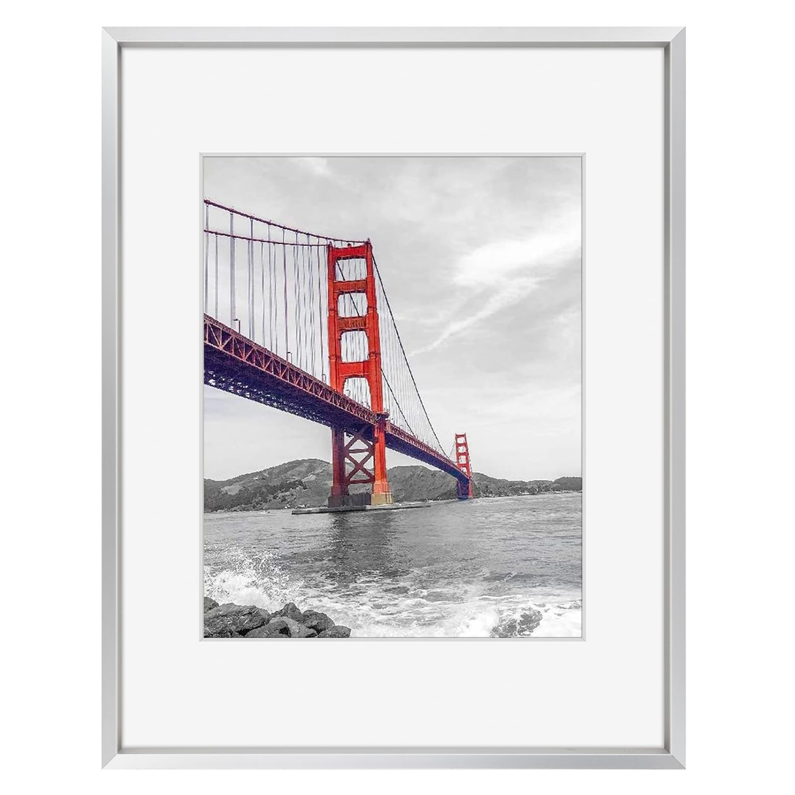 Frametory, 11x14 Aluminum Photo Frame with Ivory Color Mat for 8x10 Picture & Real Glass, Metal Picture Frame Collection (Silver, 1-Pack) โ image 1