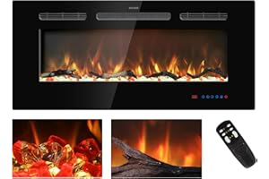Kentsky 39 inches Electric Fireplace Inserts, Recessed and Wall Mounted Fireplace Heater, Linear Fireplace w/Thermostat, Remote & Touch Screen, Multicolor Flame, Timer, Log & Crystal, 750W/1500W