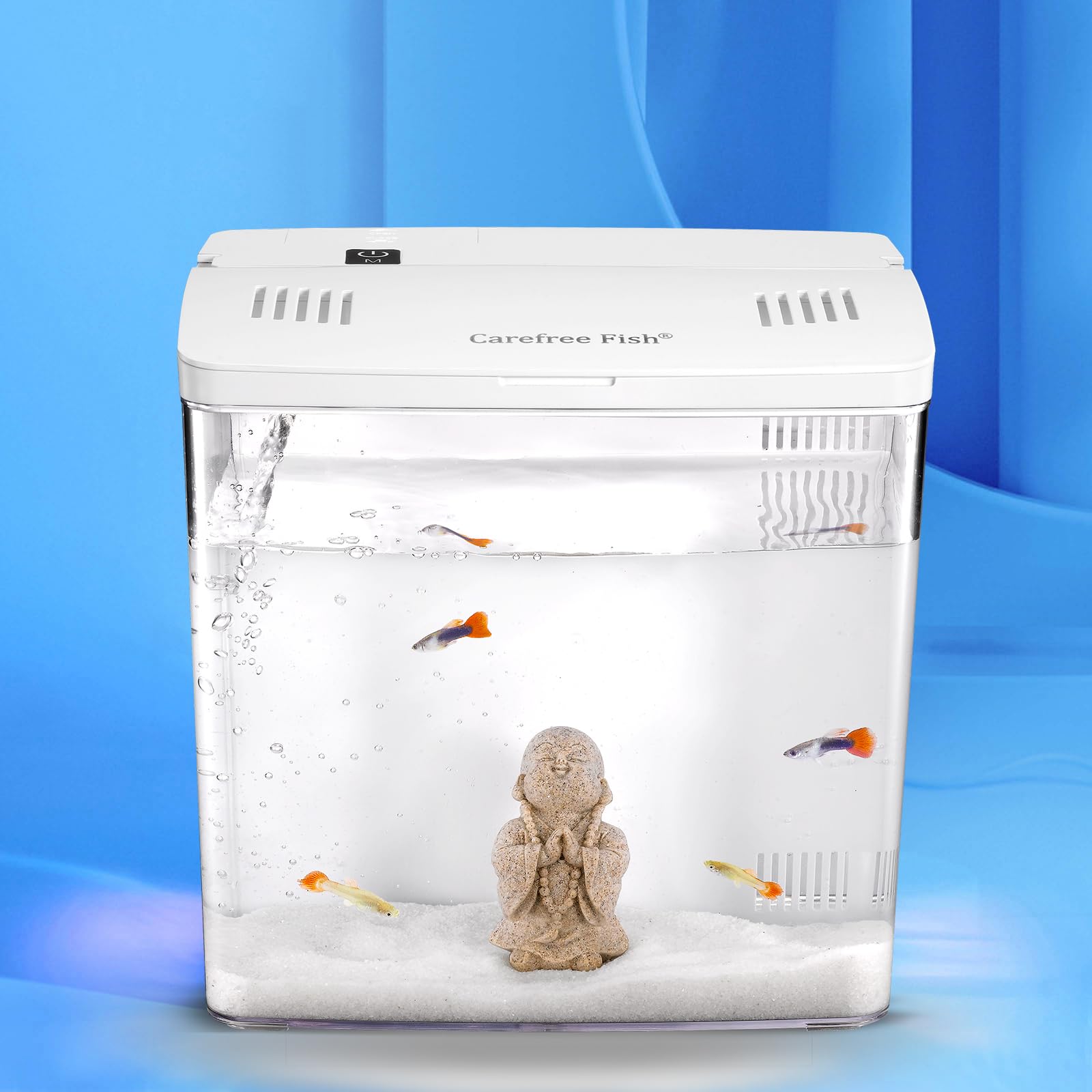 Photo 1 of Carefree Fish 1.2Gallon White Fish Tank Office USB Small Aquarium LED Light with Filter (Include Sand and Tiny Buddha) for Small Fish and Shrimp