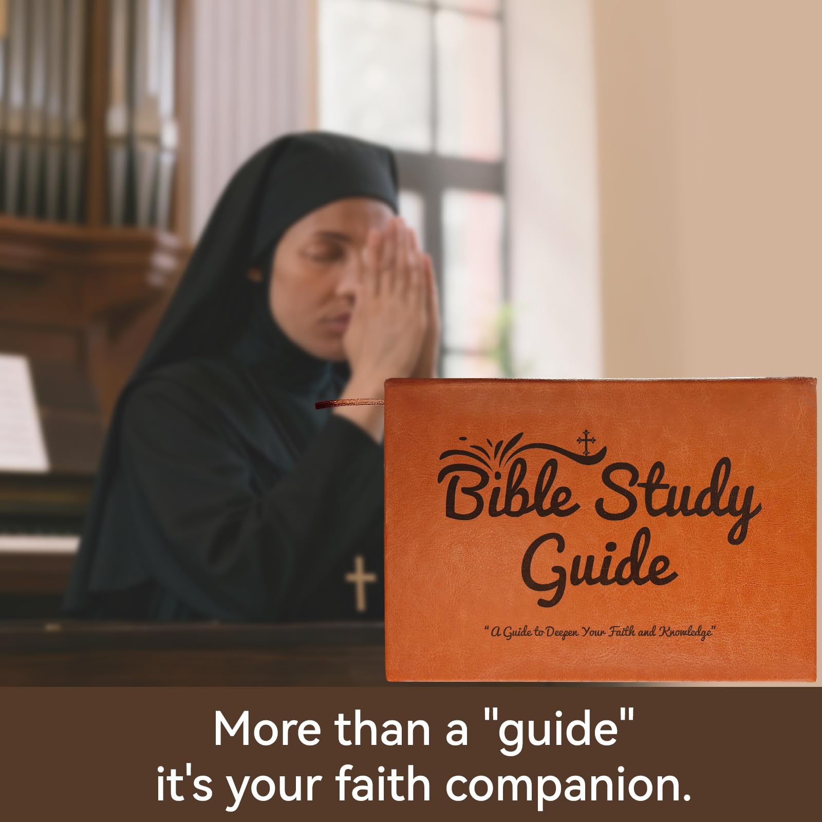 66 Page Bible Study Guide, Christian Notebook for Scripture Study with Guided Prompts, Bible Study Supplies & Bible Study Journal, Daily Devotionals, Enhanced Large Print(Supporting Elderly Readers) (Brown)