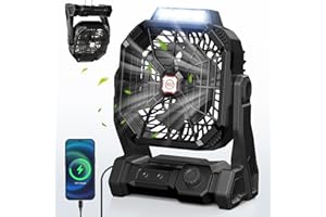 DRCHOP 20000mAh Camping Fan, 8” Double Blades Powerful Battery Operated Fan, Battery Rechargeable Desk Fan with LED & Timers, 270°Pivot, Outdoor Portable Fan for Camping, Fishing, Outage, Hurricane
