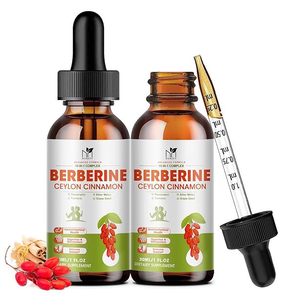 BERBERINE SUPPLEMENT LIQUID DROPS, BERBERINE 1500MG WITH CEYLON CINNAMON, TURMERIC, RESVERATROL, BITTER MELON, VEGAN SUPPLEMENT, SUPPORTS IMMUNE SYSTEM & DIGESTIVE SYSTEM – 2 FL OZ